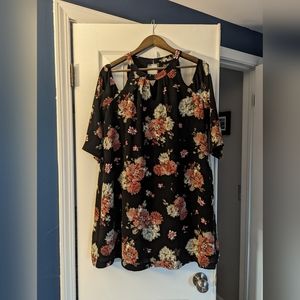 Black floral cold-shoulder mini dress
